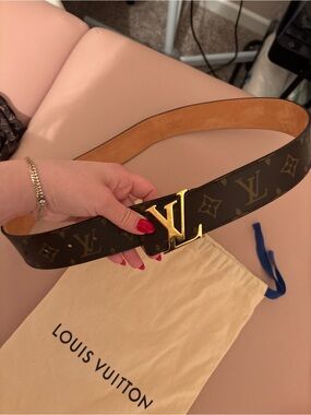 Louis Vuitton Monogram LV Gold Buckle Belt - Brown/Gold